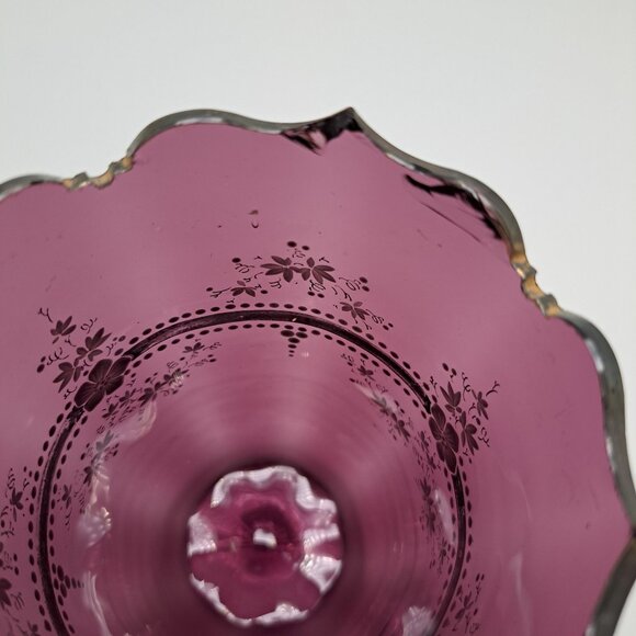 Hand-Painted Amethyst Enamel Floral Vase With Scalloped Rim - Picture 15 of 16